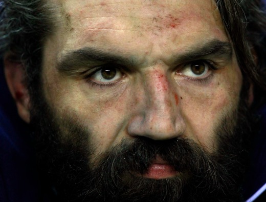 France's Sebastien Chabal sits on the bench after being substituted during their Six Nations rugby union match against England in London